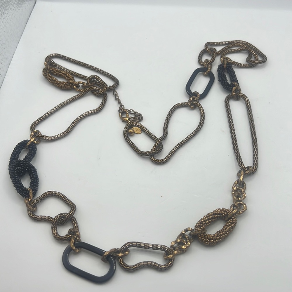 Chico chunky links necklace long bronze single strand mixed metal chic career